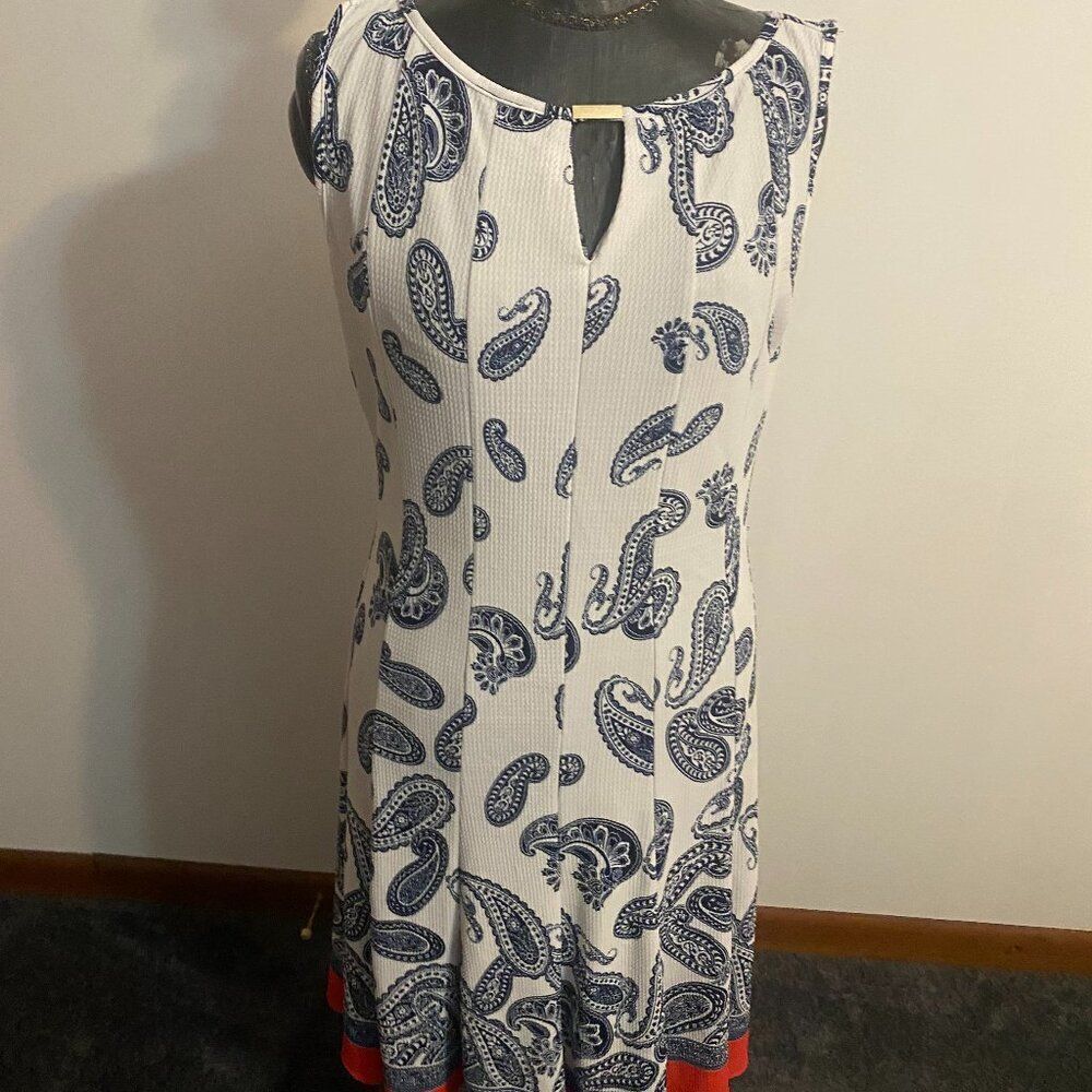 Haani White/Blue Orange Paisley print peep hole front sleeveless dress, size L